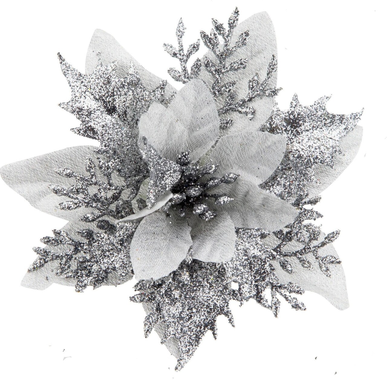 30 Pcs Glitter Christmas Poinsettia Hanging Flower Tree Decor